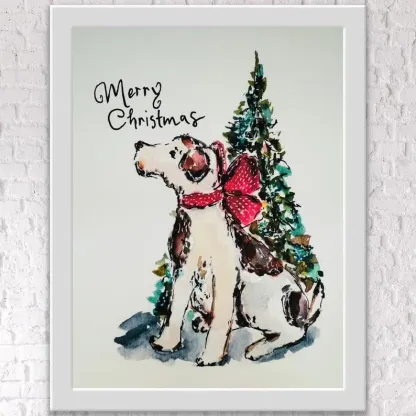 水彩の手描き風のシンプルなクリスマスペットのポートレート-welikecustom-MJ