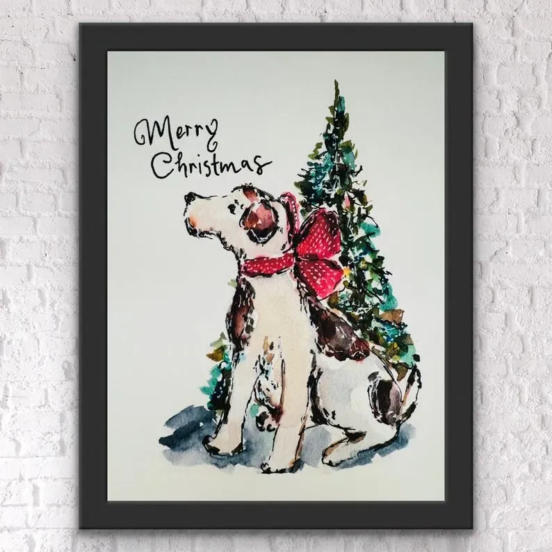 水彩の手描き風のシンプルなクリスマスペットのポートレート-welikecustom-MJ