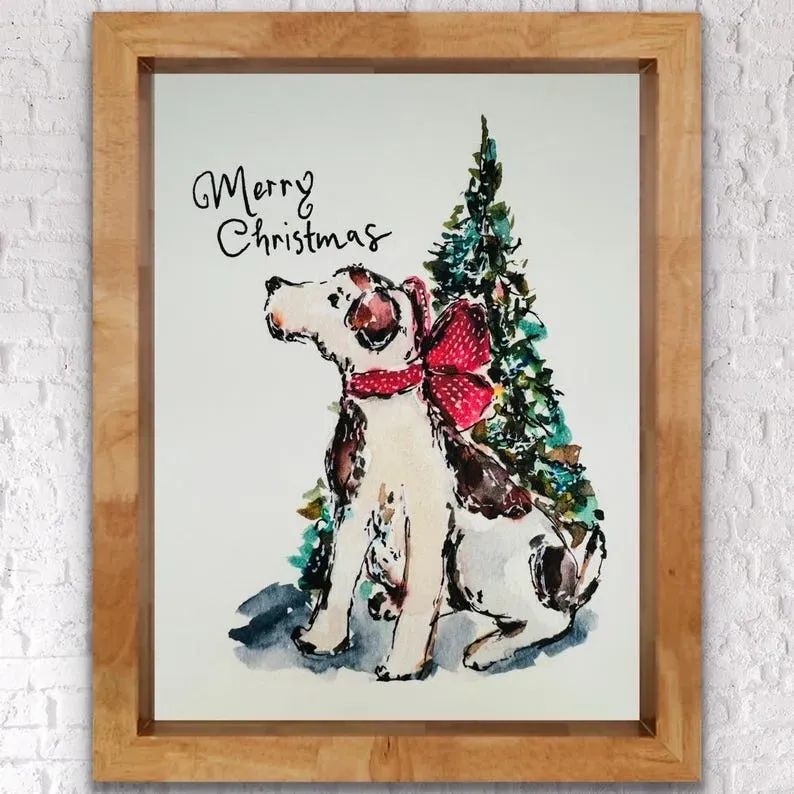 水彩の手描き風のシンプルなクリスマスペットのポートレート-welikecustom-MJ