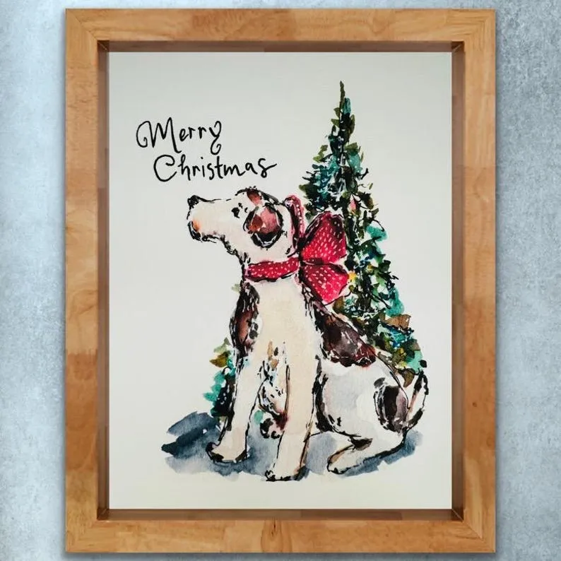 水彩の手描き風のシンプルなクリスマスペットのポートレート-welikecustom-MJ