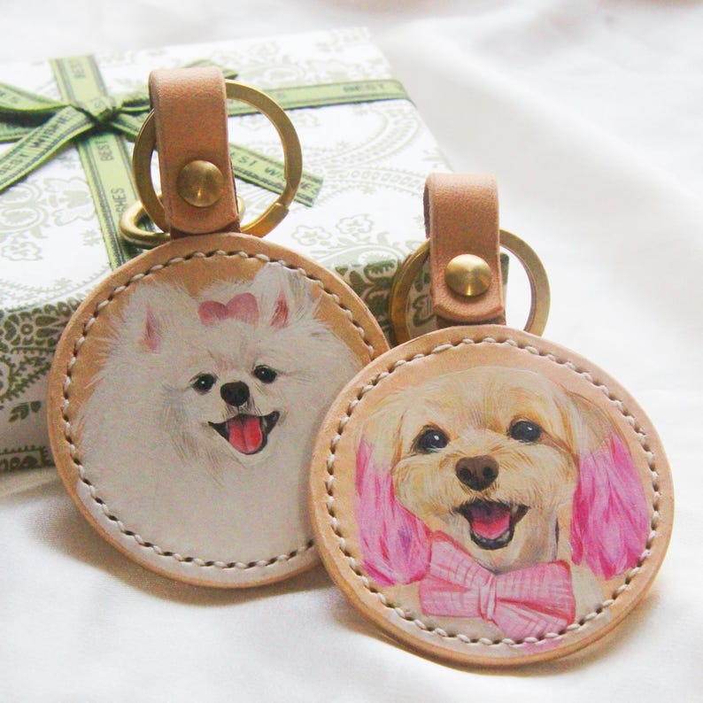 カスタマイズされたペットの肖像画キーホルダー、ペットの荷物タグ、ペットの肖像画レザーキーホルダー-welikecustom-MJ