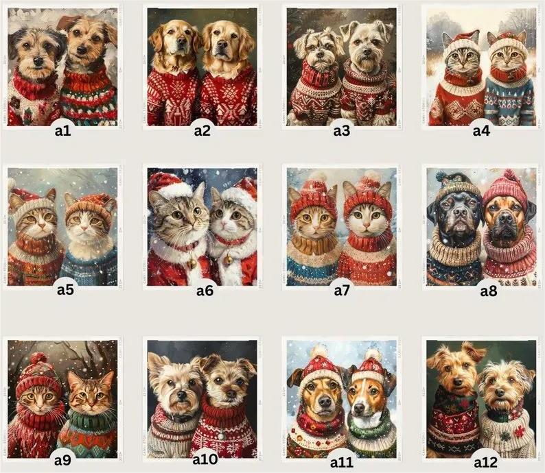 複数のペットの写真用にカスタマイズされたクリスマス スタイルのポートレート-welikecustom-MJ