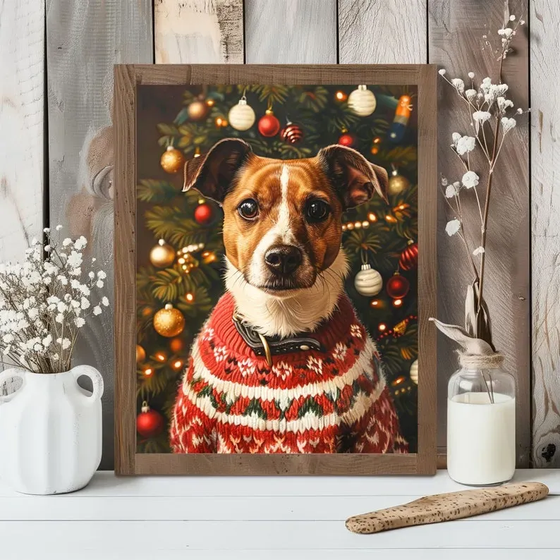 複数のペットの写真用にカスタマイズされたクリスマス スタイルのポートレート-welikecustom-MJ