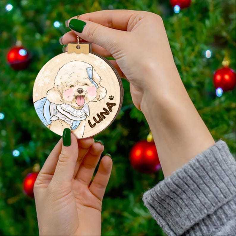 カスタマイズされたペットの手描きスタイルのクリスマス木製サインペンダント-welikecustom-MJ