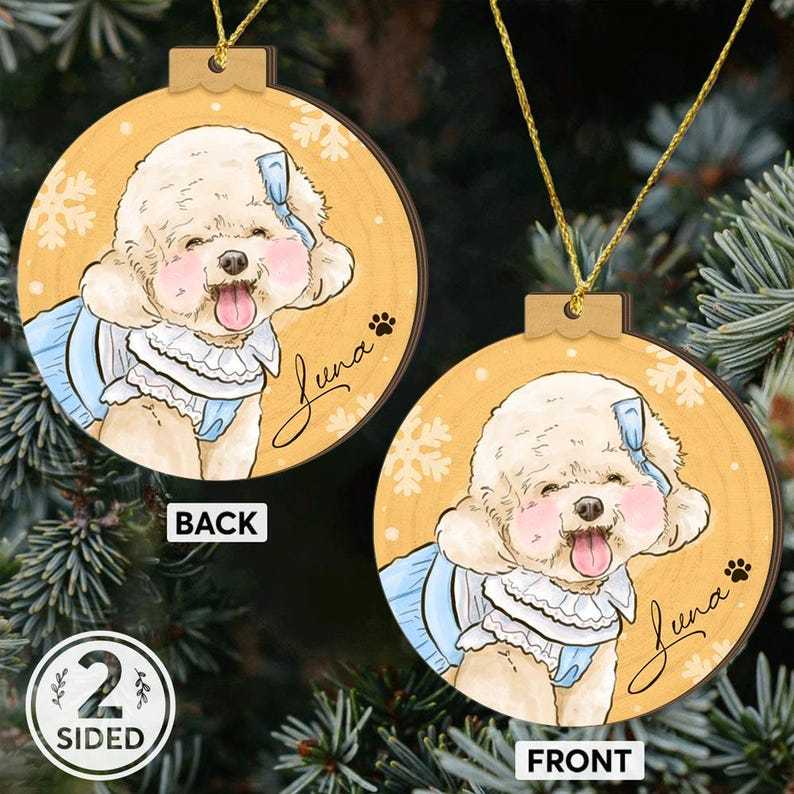 カスタマイズされたペットの手描きスタイルのクリスマス木製サインペンダント-welikecustom-MJ