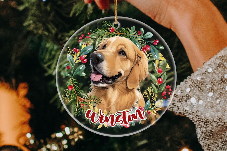 カスタマイズされたペットの写真クリスマスリーススタイルの透明アクリルペンダント-welikecustom-MJ