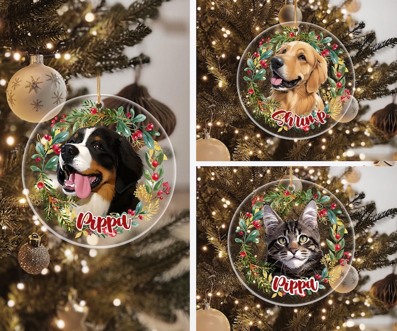 カスタマイズされたペットの写真クリスマスリーススタイルの透明アクリルペンダント-welikecustom-MJ