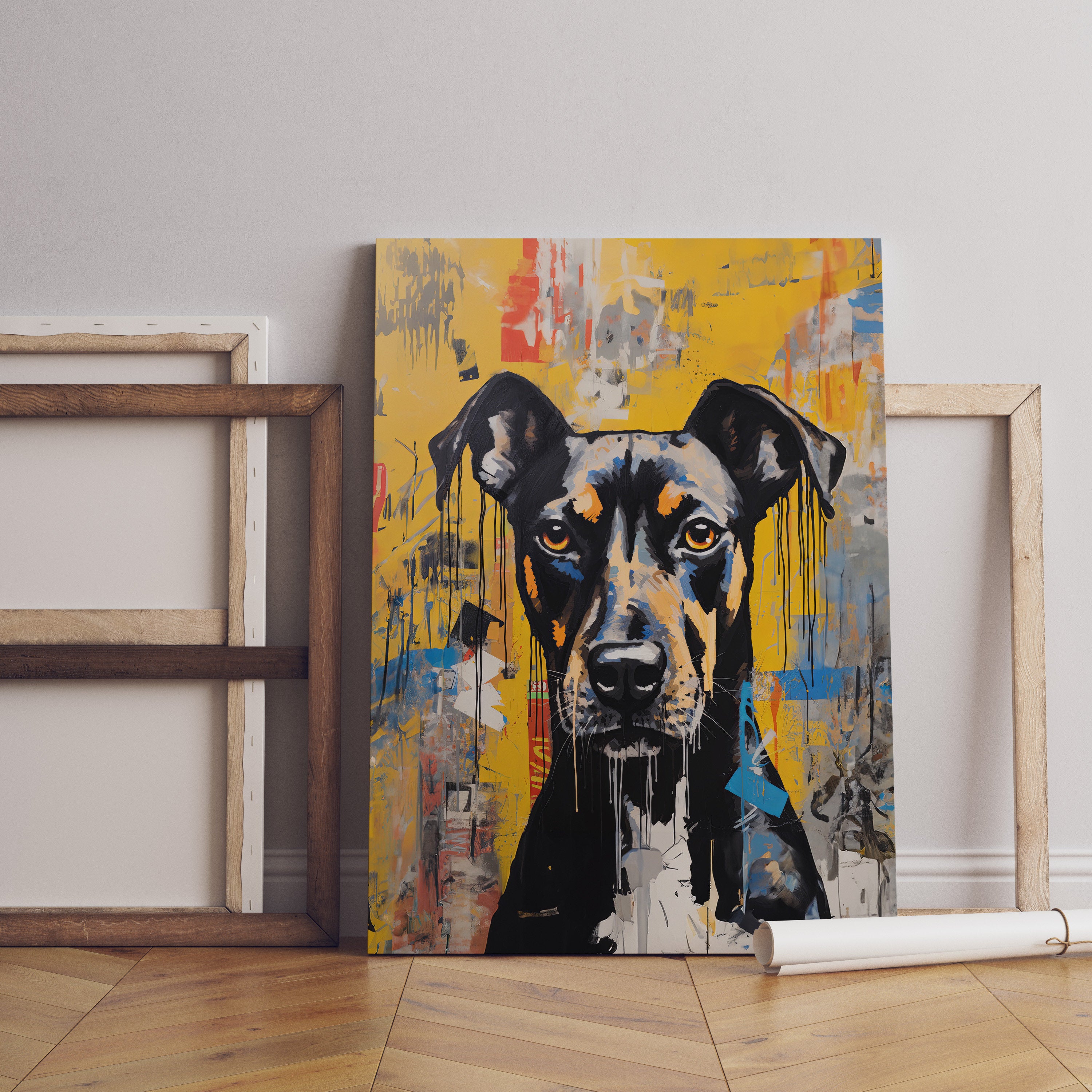 黒と茶色のペットグラフィティポップアートはキャンバスをロールバックしました-welikecustom-MJ