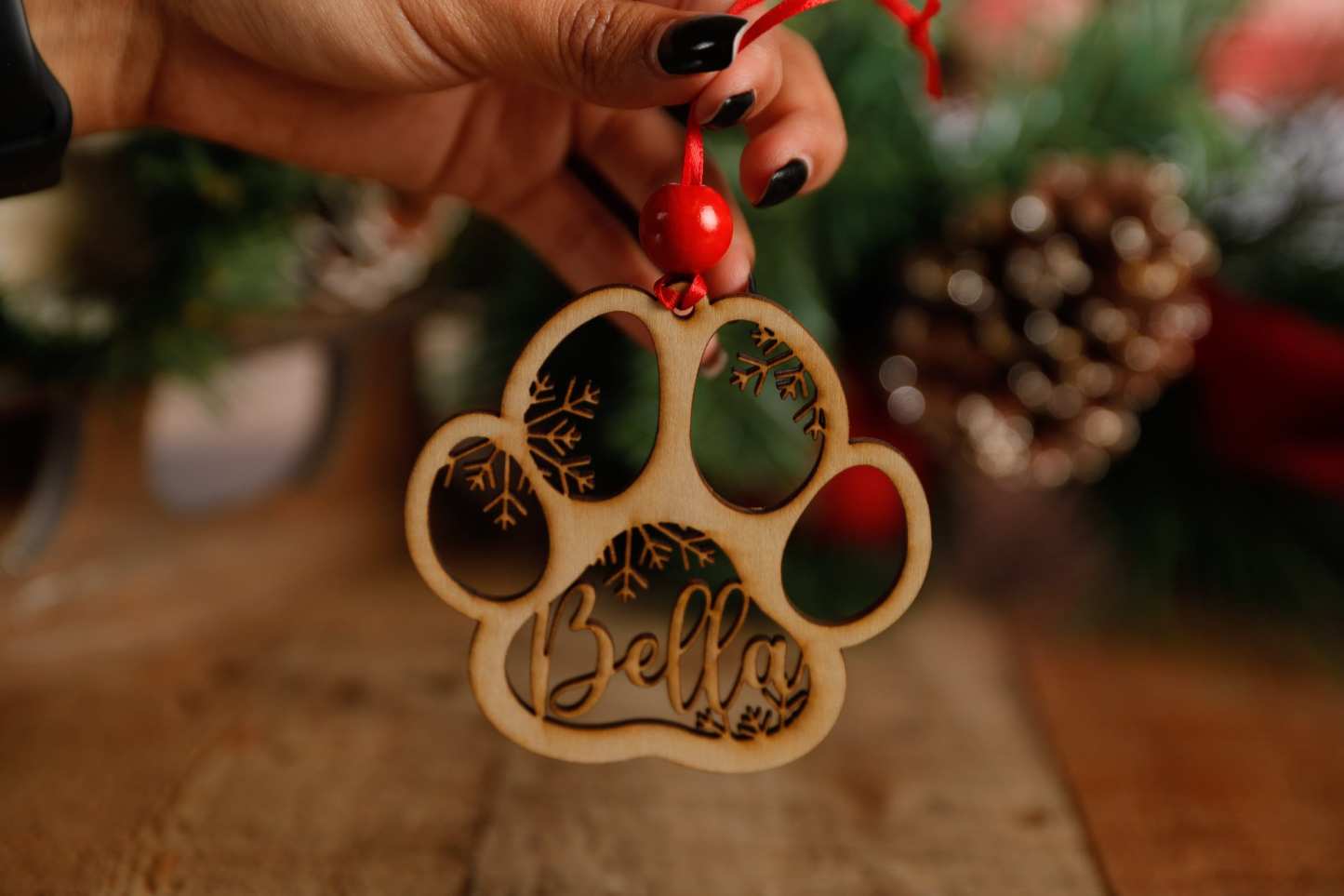 カスタムペットの名前の足の形の木製飾り-welikecustom-MJ