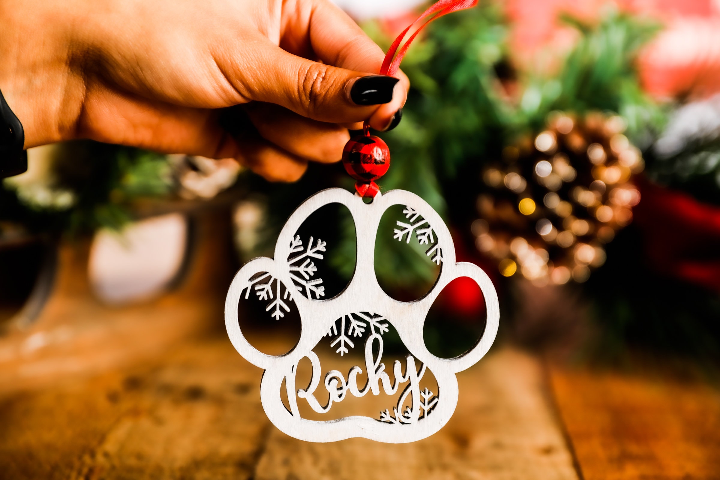 カスタムペットの名前の足の形の木製飾り-welikecustom-MJ