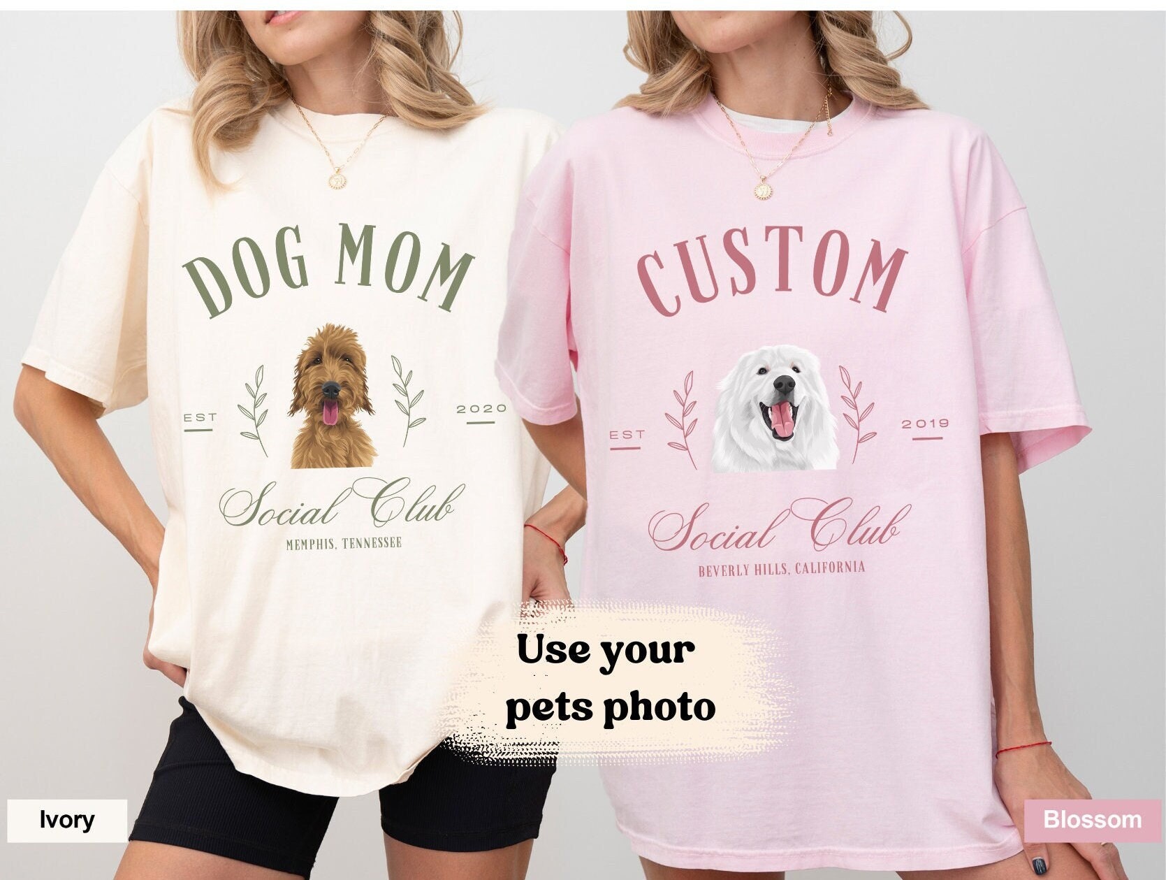 春の手書きイラスト風 ペット写真カスタムTシャツ、スウェット、パーカー-welikecustom-MJ