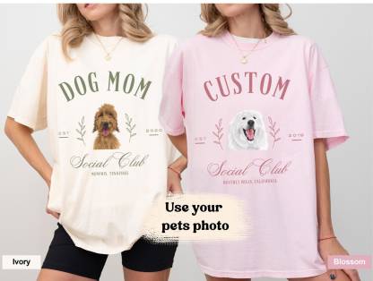 春の手書きイラスト風 ペット写真カスタムTシャツ、スウェット、パーカー-welikecustom-MJ