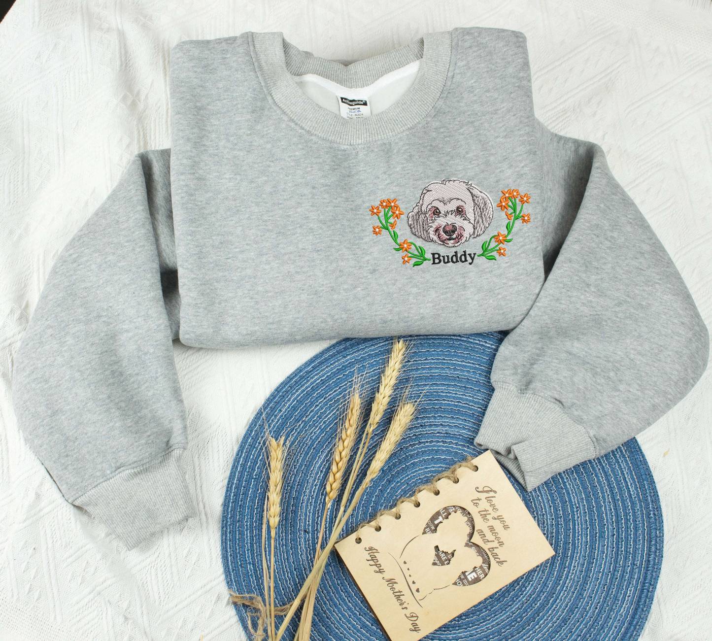 漫画風花輪コレクション カスタムペット写真刺繍Tシャツ、スウェットシャツ、パーカー-welikecustom-MJ