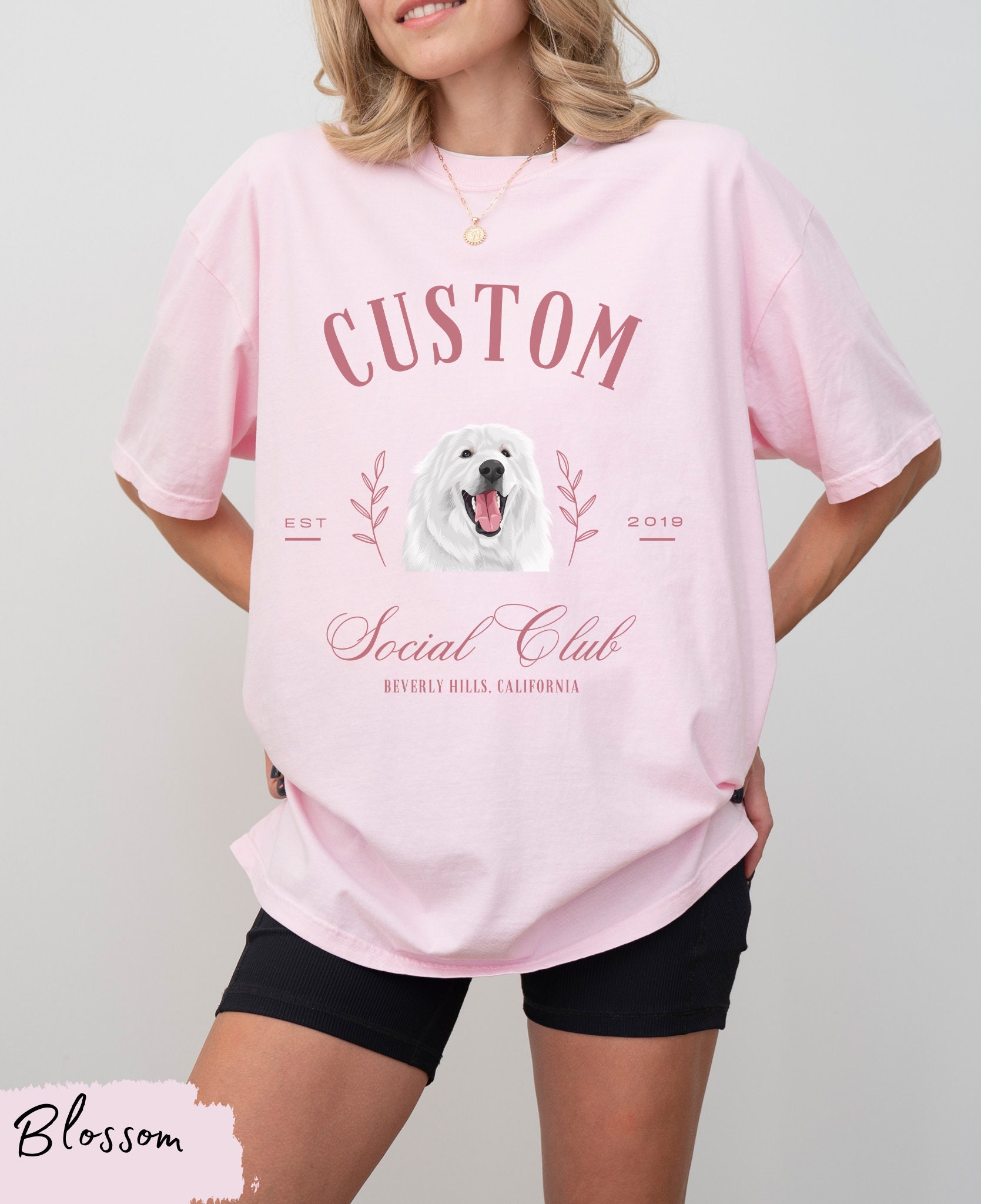 春の手書きイラスト風 ペット写真カスタムTシャツ、スウェット、パーカー-welikecustom-MJ