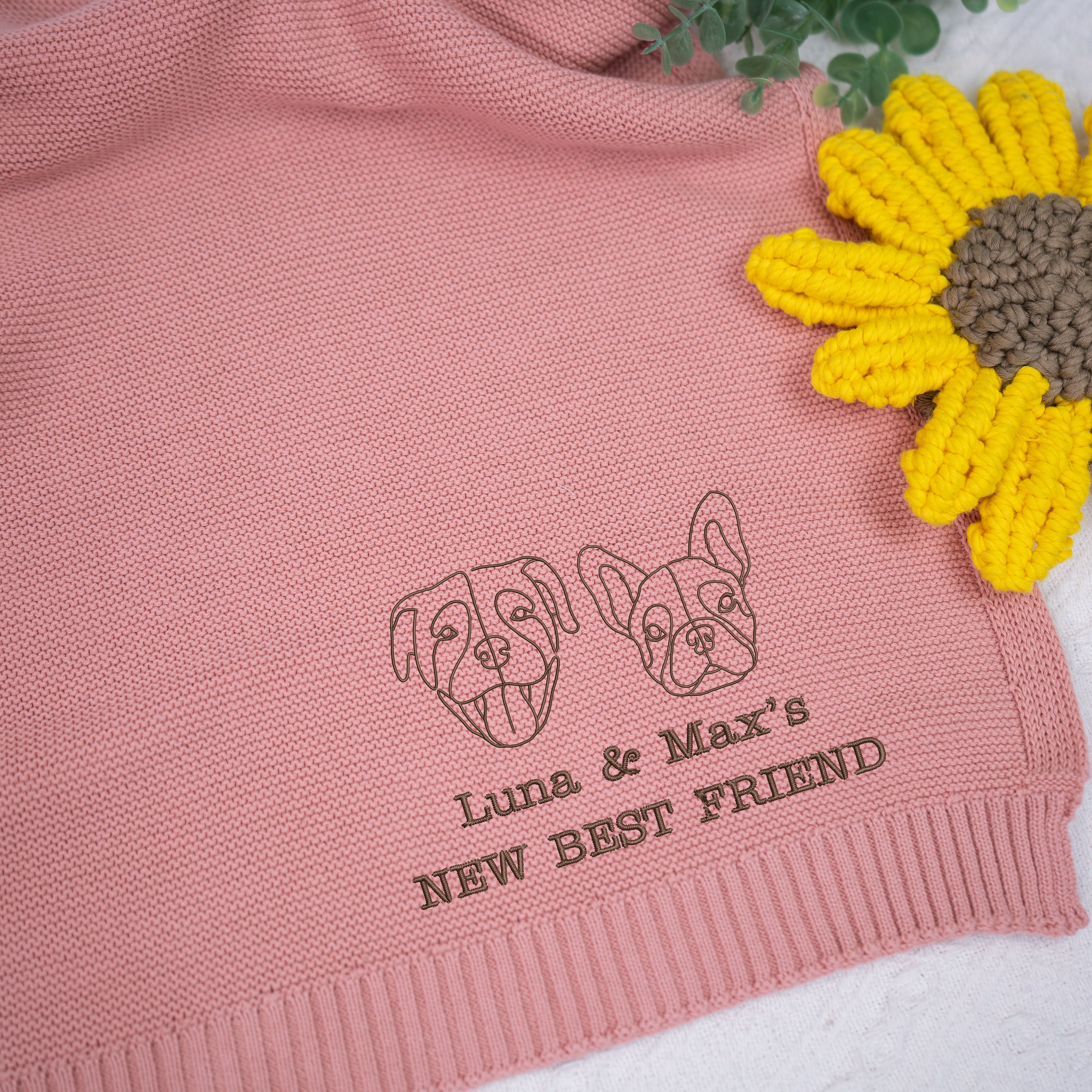 カスタムペットの写真シルエット刺繍ニットブランケット