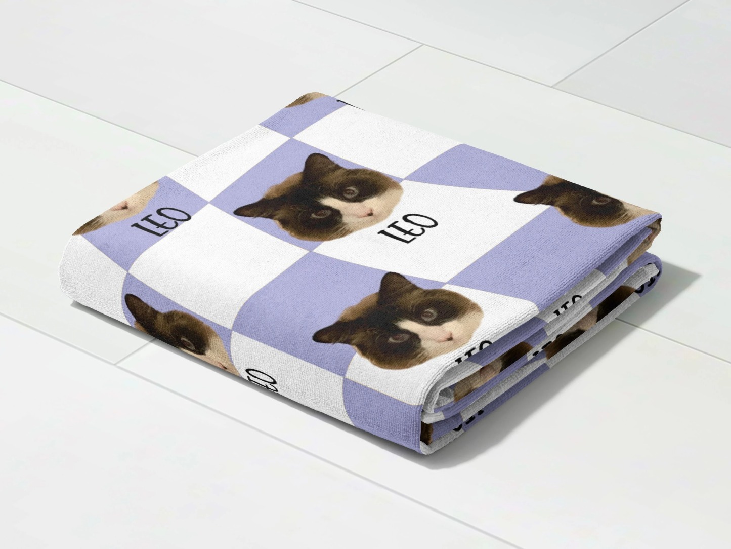 「シンプルなチェック柄」フォトカスタム ビーチタオル-welikecustom-MJ