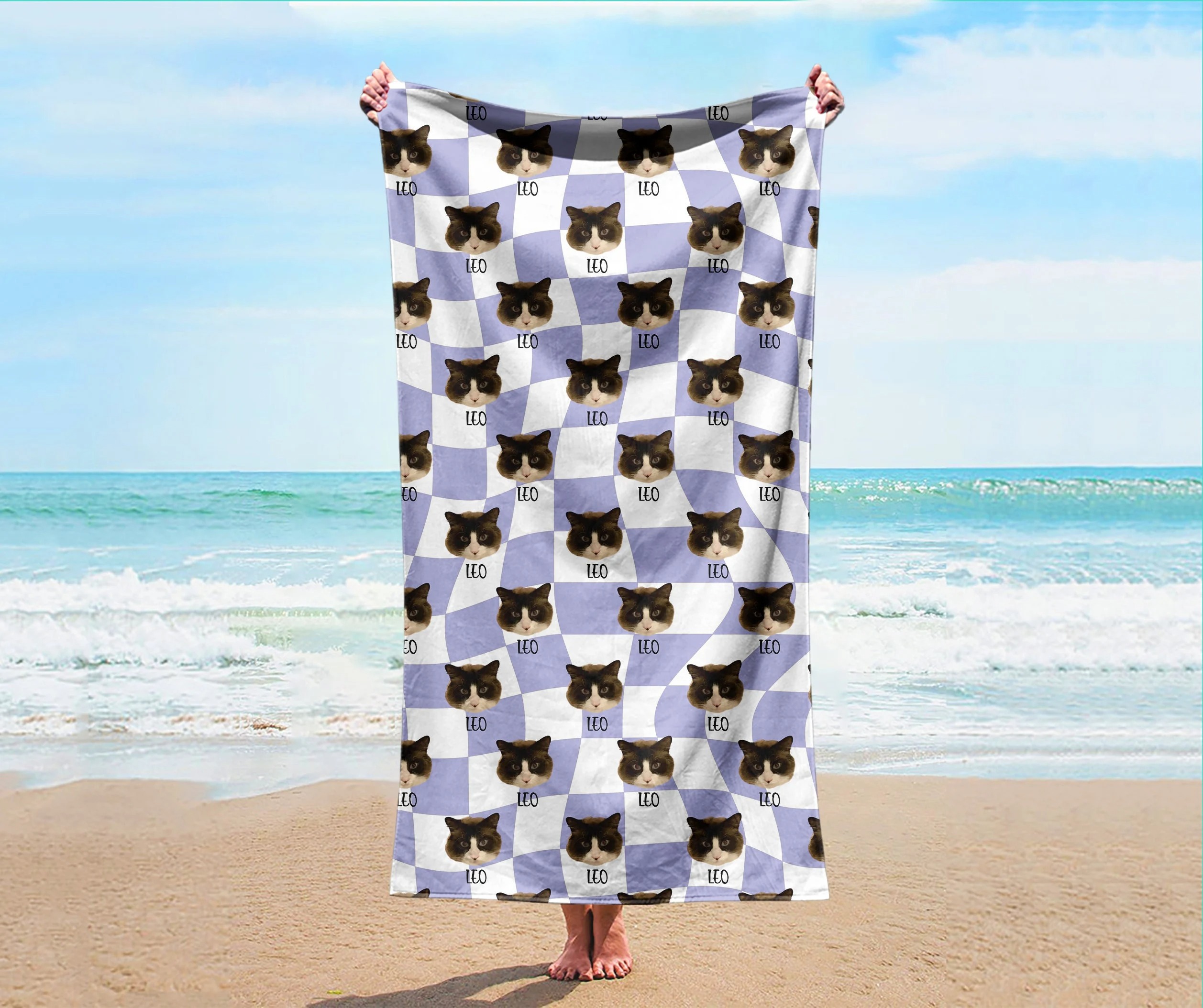 「シンプルなチェック柄」フォトカスタム ビーチタオル-welikecustom-MJ