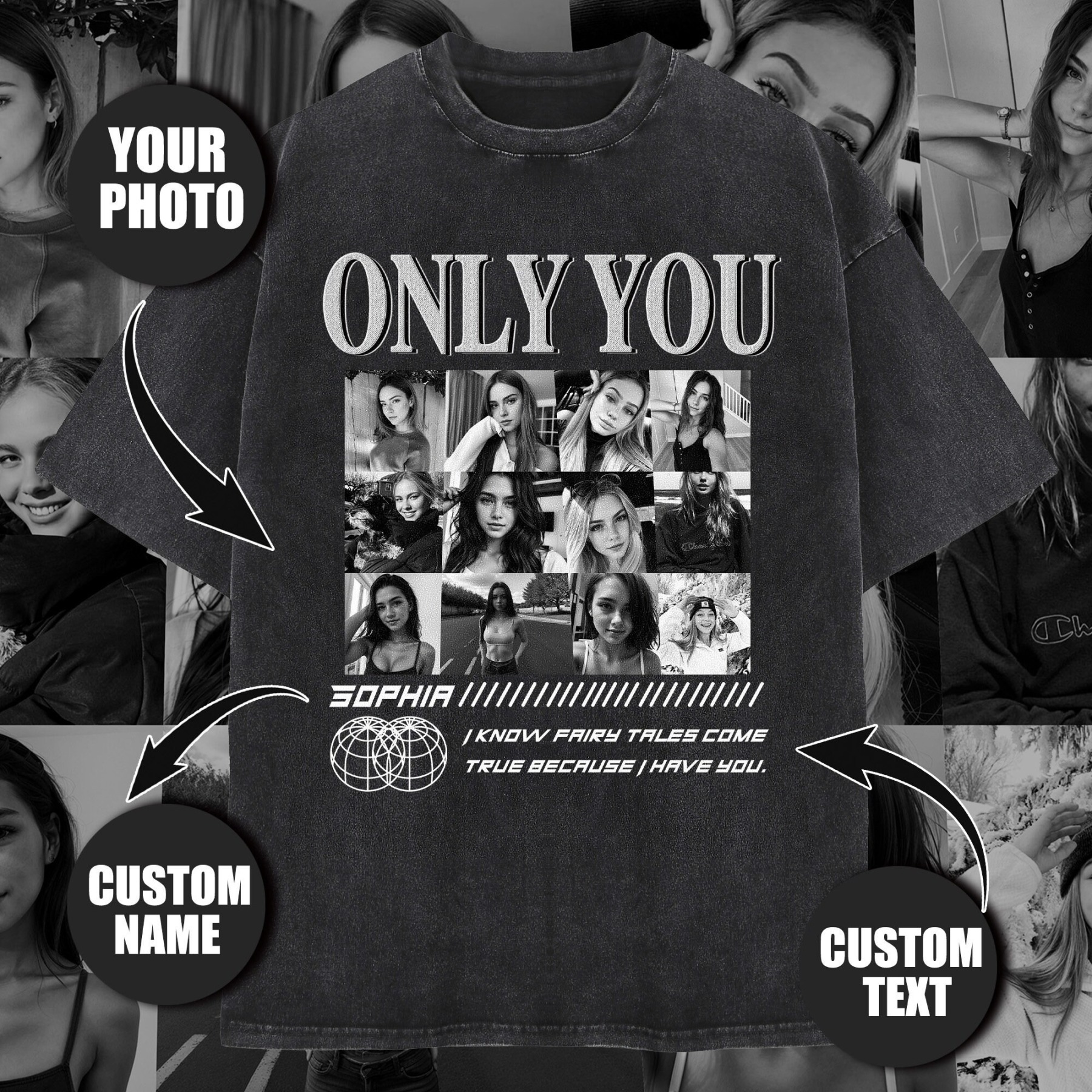 「ONLY YOU」ヴィンテージカスタムペット写真半袖-welikecustom-MJ