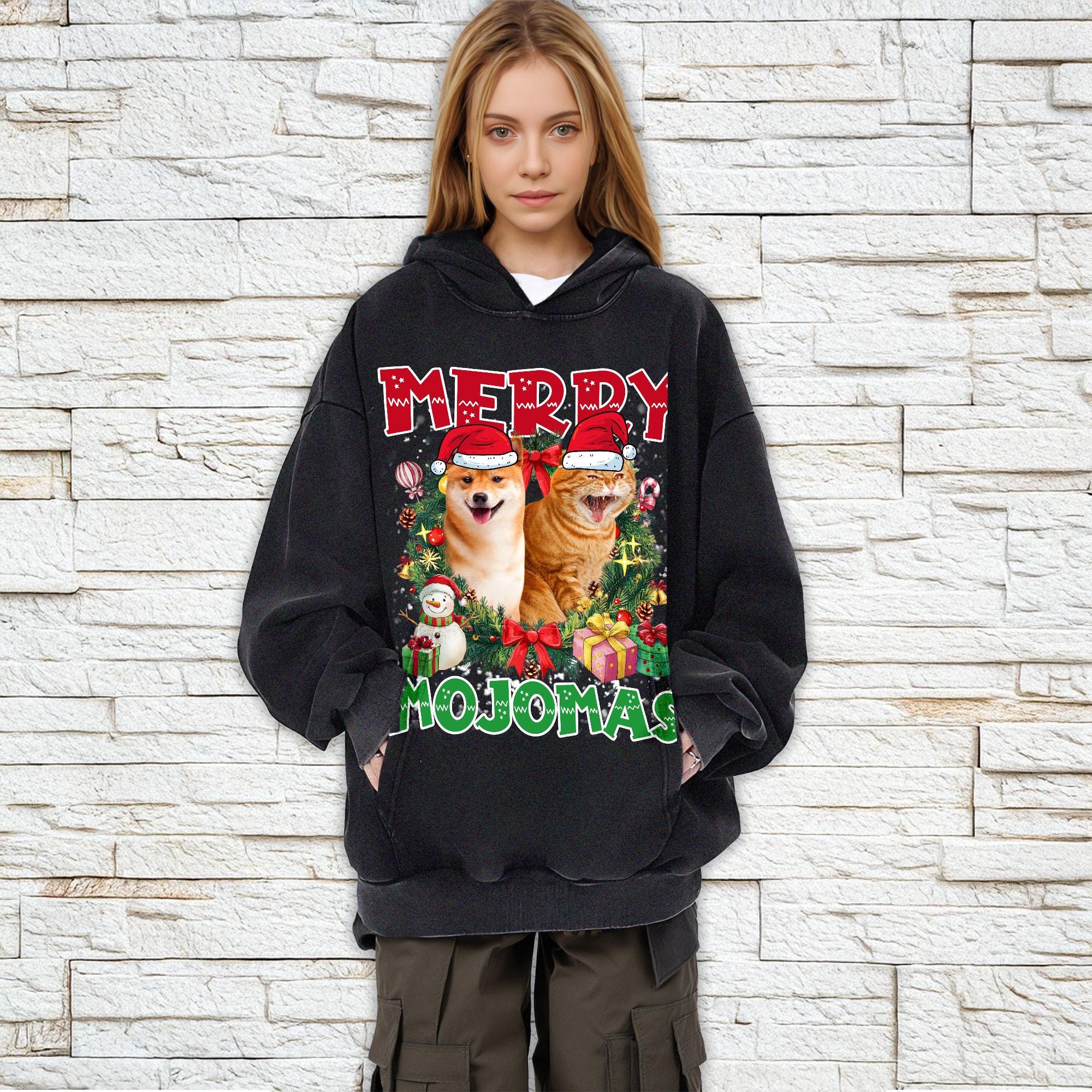 カスタム ペットの写真クリスマス リース ヴィンテージ スタイル T シャツ、スウェットシャツ、パーカー-welikecustom-MJ