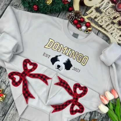 カスタムペット刺繍パーカースウェットシャツTシャツ、刺繍サイドリボンアップリケ付き、クリスマスギフト-welikecustom-MJ