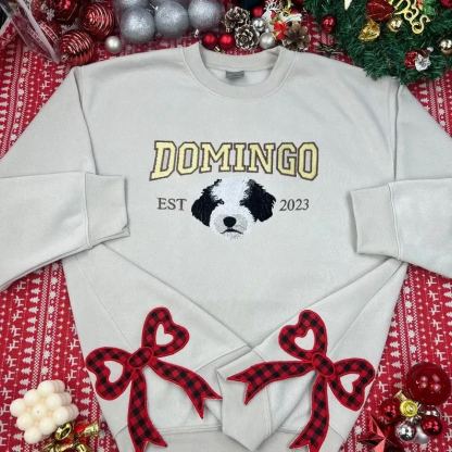 カスタムペット刺繍パーカースウェットシャツTシャツ、刺繍サイドリボンアップリケ付き、クリスマスギフト-welikecustom-MJ