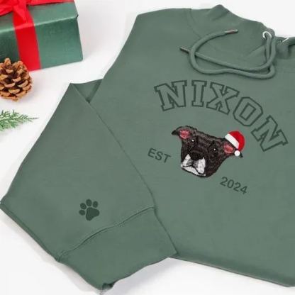 ペットの名前入りカスタムプレミアム手作りペット写真刺繍クリスマスTシャツスウェットシャツパーカー-welikecustom-MJ