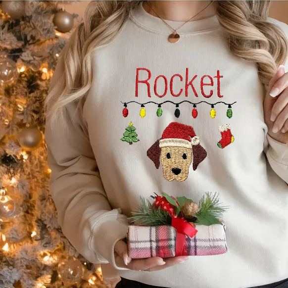 カスタム ペットの刺繍入りクリスマス ライト コレクション T シャツ、スウェットシャツ、パーカー-welikecustom-MJ