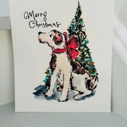 水彩の手描き風のシンプルなクリスマスペットのポートレート-welikecustom-MJ