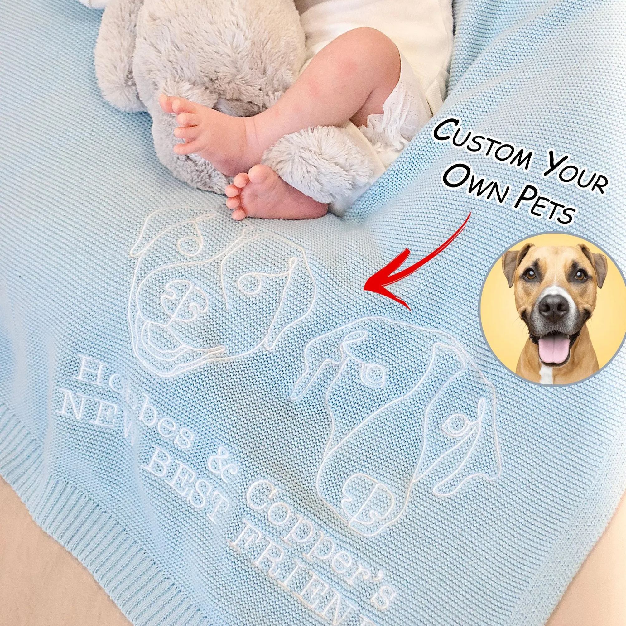 カスタムペットの写真シルエット刺繍ニットブランケット カスタムペットの写真シルエット刺繍ニットブランケット