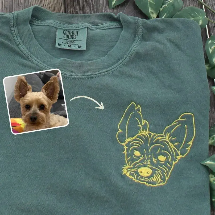 輪郭線スタイルカスタムペット刺繍Tシャツ、スウェット、フーディー