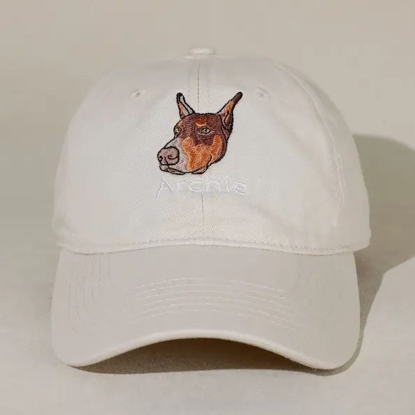 刺繍入りペットポートレートオーガニックコットンベースボールキャップ