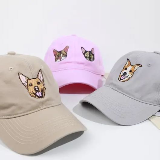刺繍入りペットポートレートオーガニックコットンベースボールキャップ