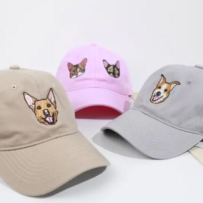 刺繍入りペットポートレートオーガニックコットンベースボールキャップ