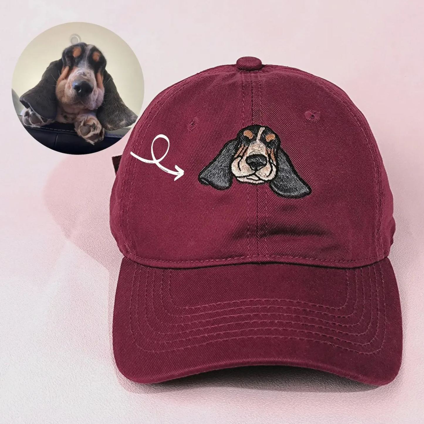 刺繍入りペットポートレートオーガニックコットンベースボールキャップ