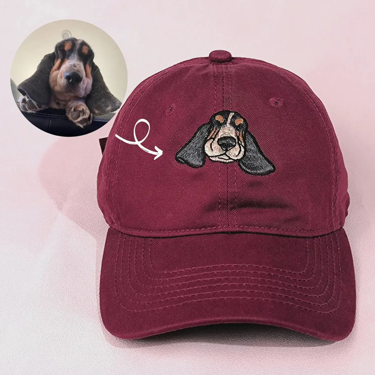 刺繍入りペットポートレートオーガニックコットンベースボールキャップ