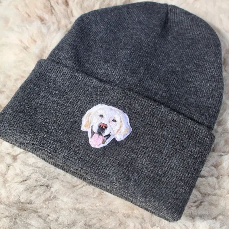 カスタム刺繍のペットの肖像画リサイクルオーガニックビーニーハット
