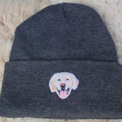 カスタム刺繍のペットの肖像画リサイクルオーガニックビーニーハット