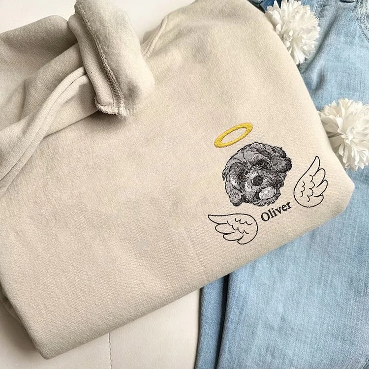 ペット供養刺繍Tシャツ、スウェット、パーカー - 天上の家族を胸に