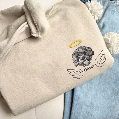 ペット供養刺繍Tシャツ、スウェット、パーカー - 天上の家族を胸に