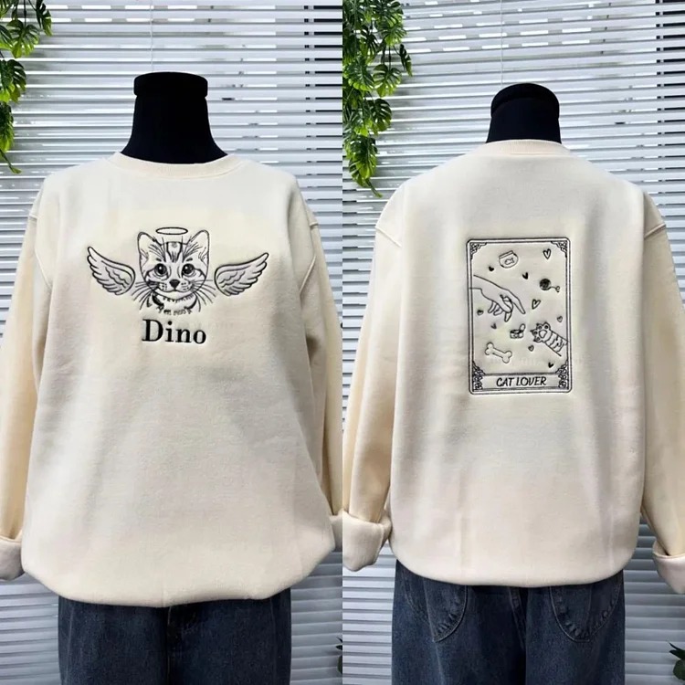 線画風刺繍で偲ぶペット追悼Tシャツ、スウェットシャツ、フーディー