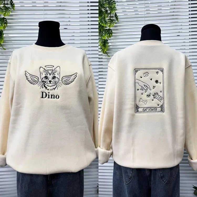 線画風刺繍で偲ぶペット追悼Tシャツ、スウェットシャツ、フーディー