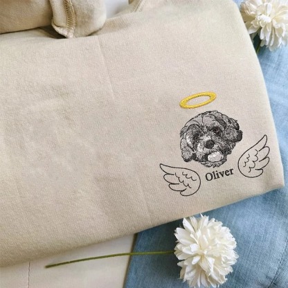 ペット供養刺繍Tシャツ、スウェット、パーカー - 天上の家族を胸に