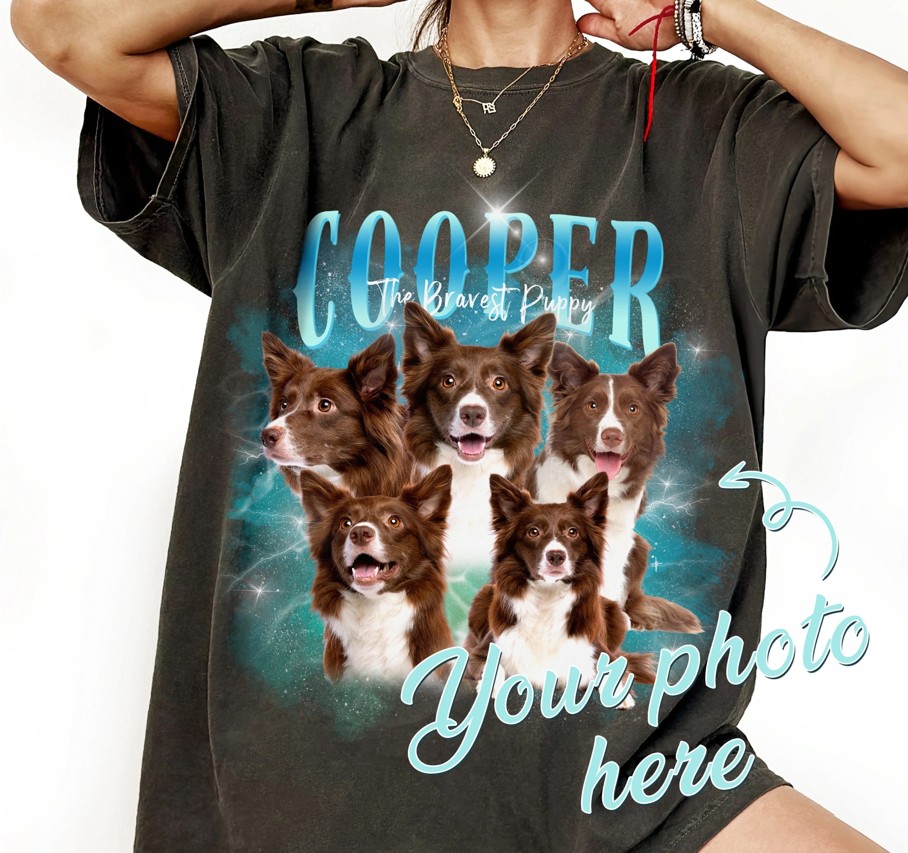 ギャラクシースタイル ペット写真プリント ヴィンテージ T シャツ、スウェット、パーカー-welikecustom-MJ