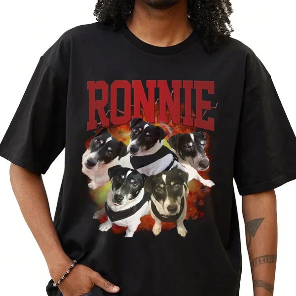 レッドヘビーメタルスタイル ペット写真プリント ヴィンテージTシャツ／スウェット／パーカー-welikecustom-MJ