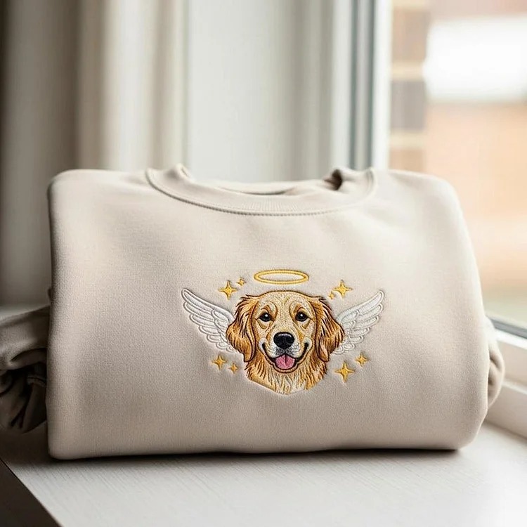 きらめくエンジェルカスタムペット写真刺繍記念Tシャツ、スウェットシャツ、フーディー