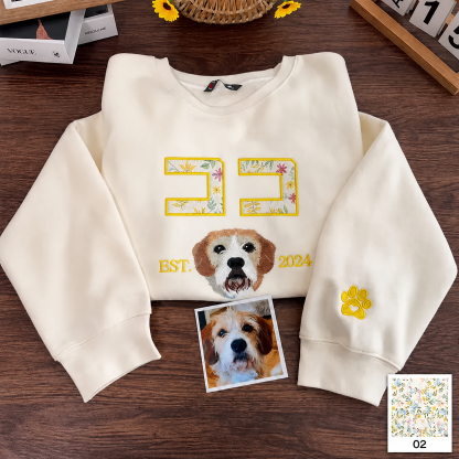 [Copy]愛犬の顔刺繍ギンガムチェック スウェット｜ヴィンテージ風 varsity デザイン｜ペット記念品・犬好きへのプレゼント