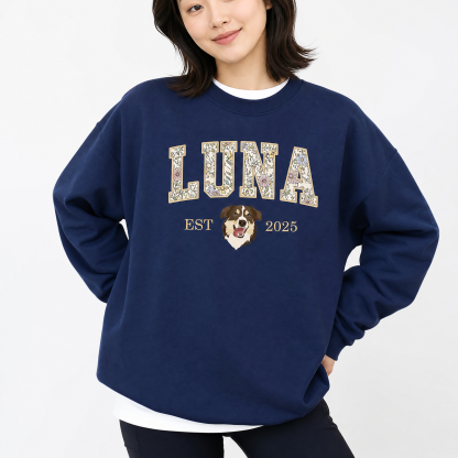 [Copy]愛犬の顔刺繍ギンガムチェック スウェット｜ヴィンテージ風 varsity デザイン｜ペット記念品・犬好きへのプレゼント
