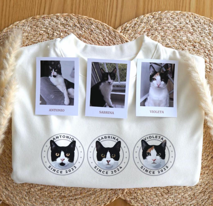 手描きミニマリスト風ペット写真Tシャツ