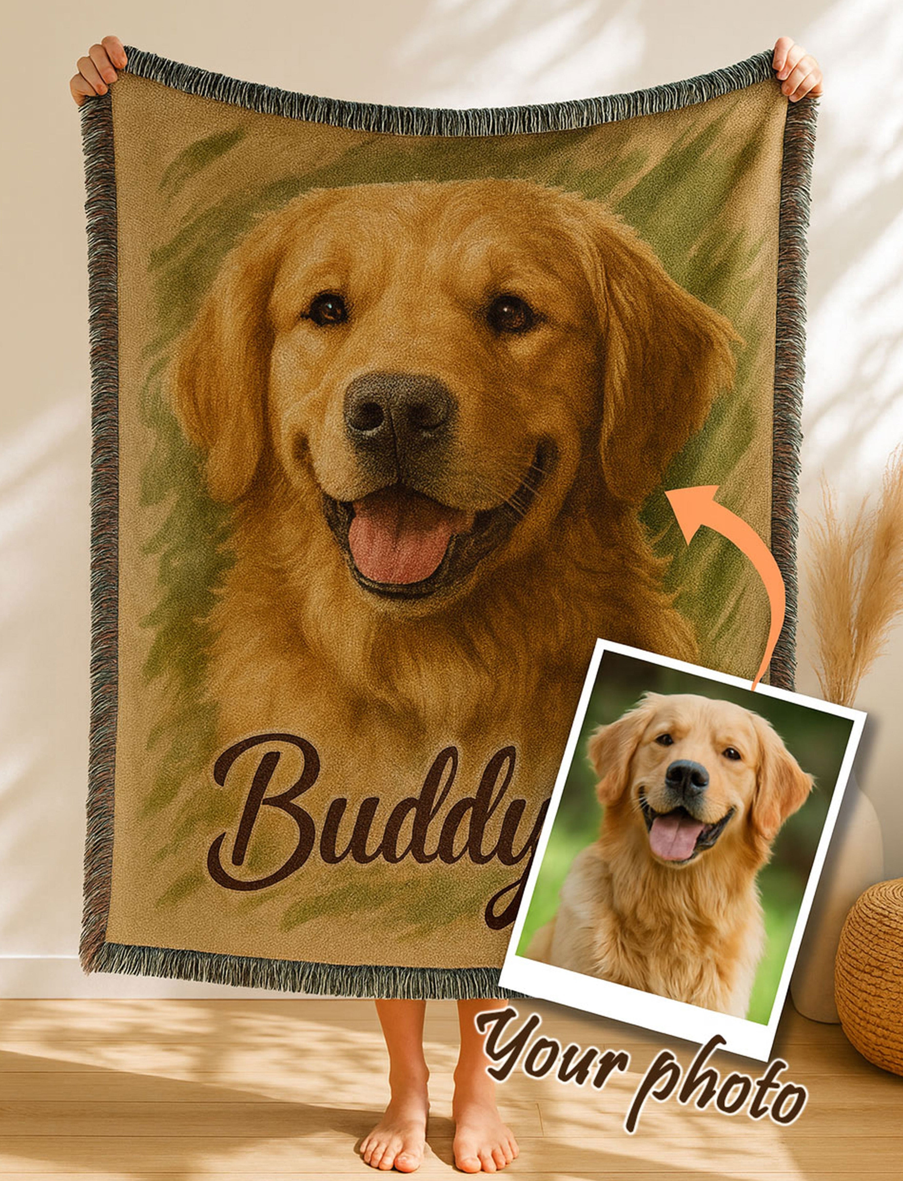 ペットの写真入りカスタム織りブランケット