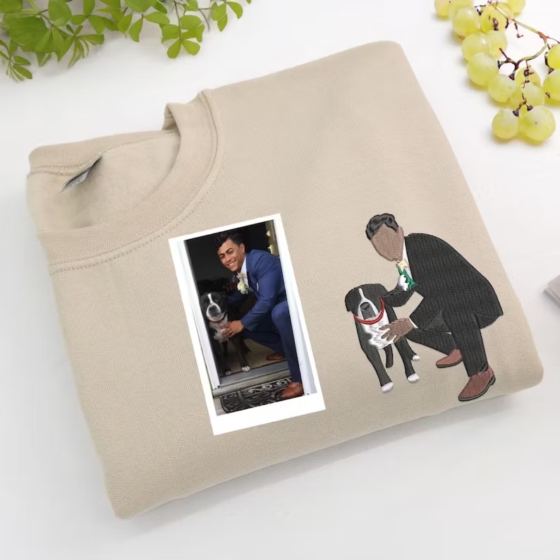 ペットの肖像画刺繍入りTシャツ／スウェットシャツ - あなたとあなたの犬または猫の写真でカスタマイズできます
